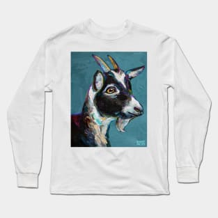 Cute Baby Goat on Blue Long Sleeve T-Shirt